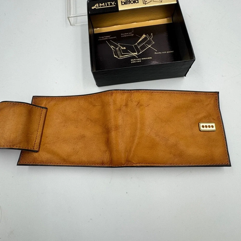 Amity Billfold Wallet‎ Brown Cowhide Leather Vintage Snap NEW